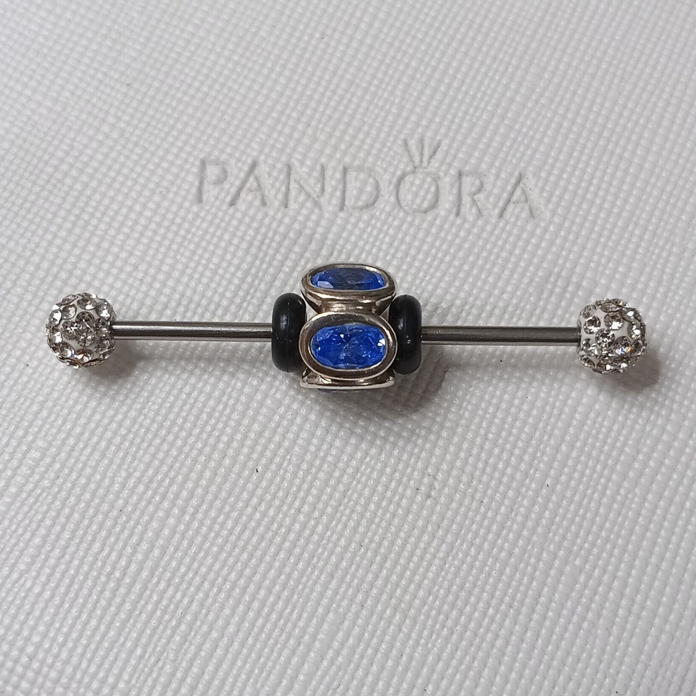 PandoraVintage Stirling Silver Blue CZ Oval Lights Single Charm only.2 Available
